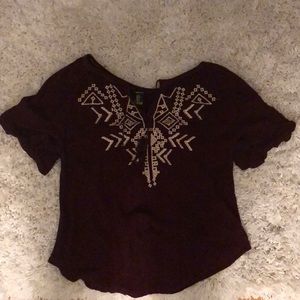 red forever 21 tie tassel shirt